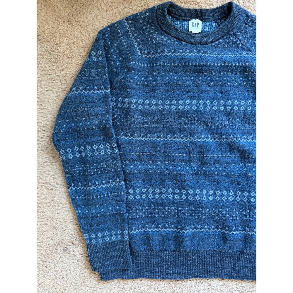 GAP Men Sweater Size M Blue Fair Isle Pattern Crew Neck Raglan Sleeve Y2K - Picture 3 of 7